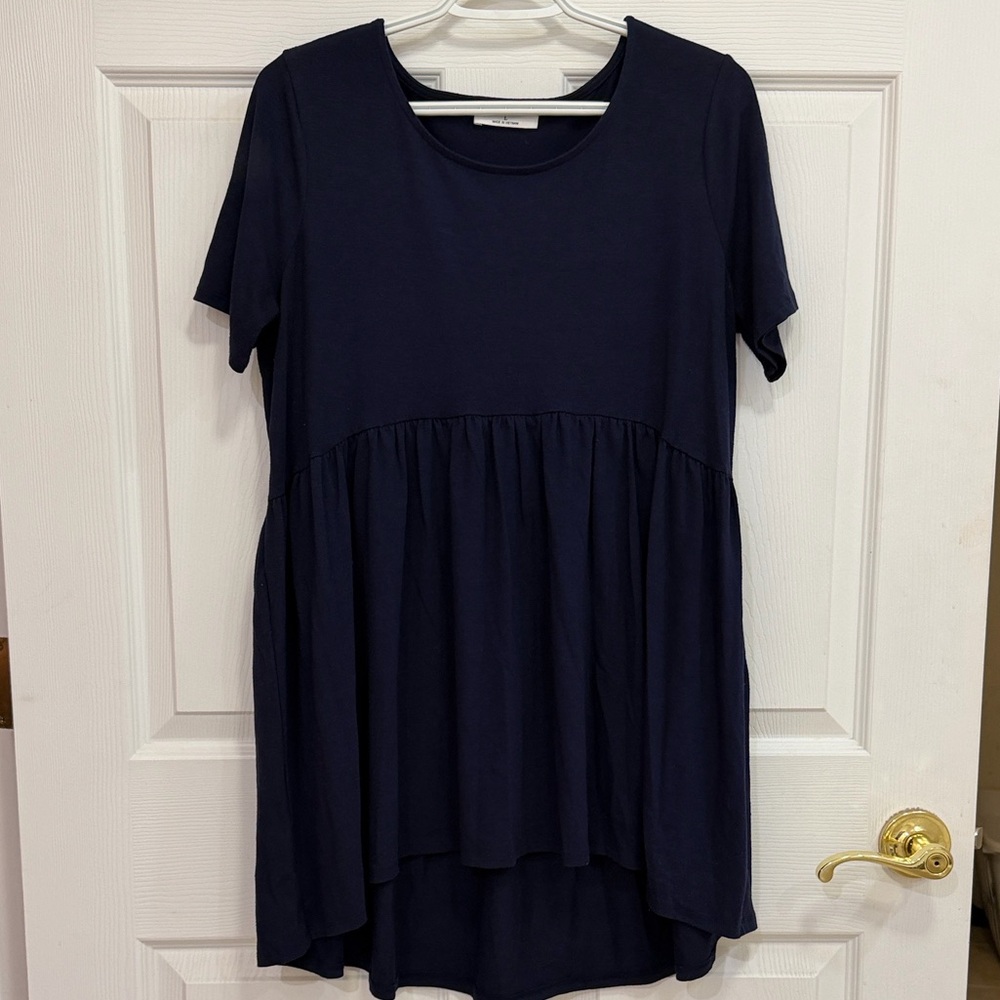 Zenana Navy Short-Sleeve Babydoll Top